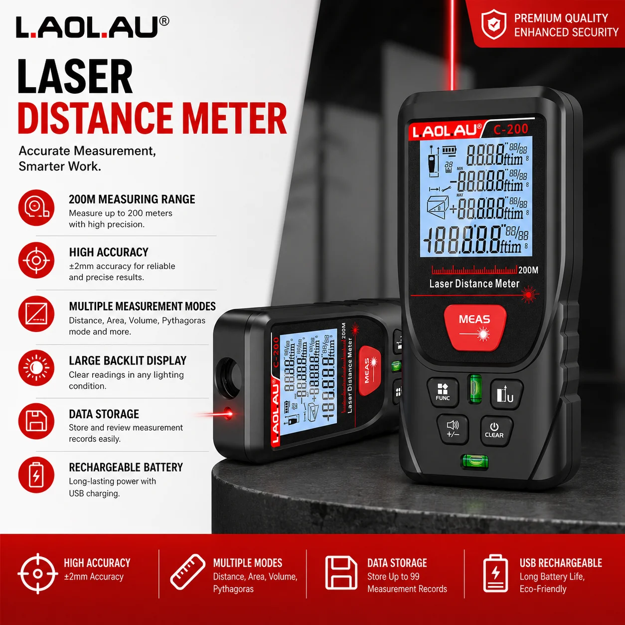 Industrial Laser Rangefinder - LAOLAU Pengukur Jarak Laser Digital Meteran